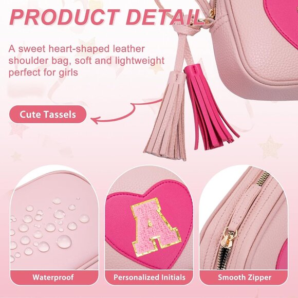 Sweet Initials & Tassels - Toddler Girls Heart Purse, Perfect for Essentials - Picture 4 of 7